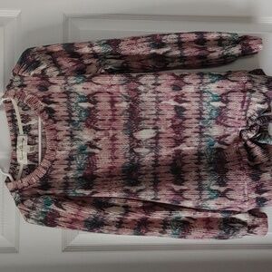 French Laundry Waffle Knit Long Sleeve Top Sz Small Purple, Pink & Aqua Colors